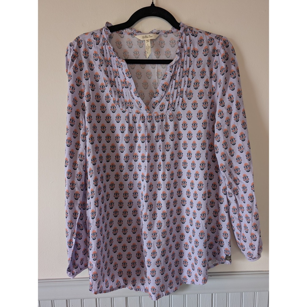 Matilda Jane Adventure Begins Topiary Blouse Women XL Lavender Pleated Cottage